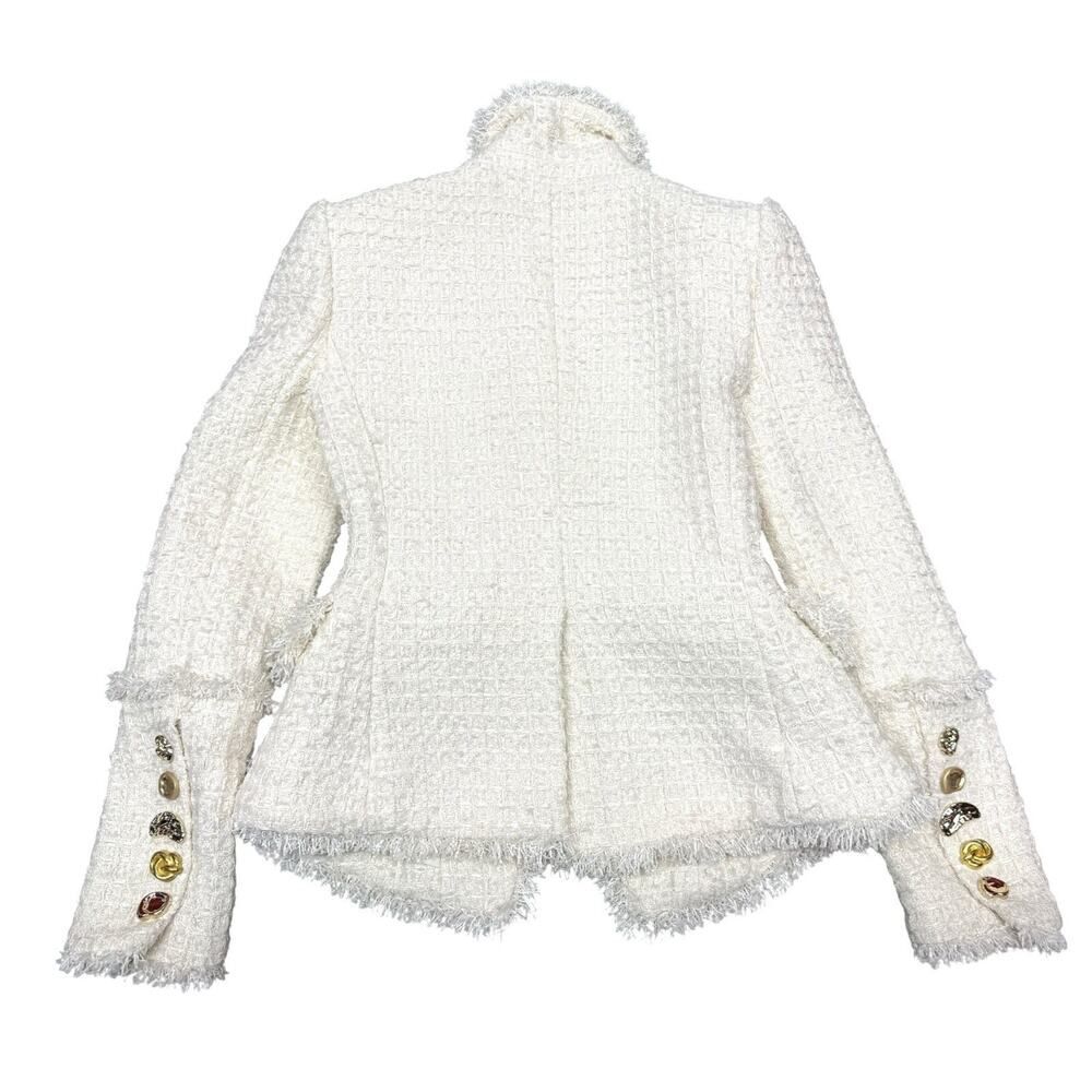 L’Agence Kaisley Tweed Blazer Ivory Gold Button Structured Jacket 2 - Picture 9 of 15